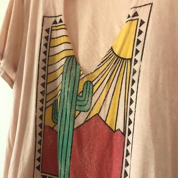 Project Social T pink graphic tee with desert landscape and neckline cut out - Picture 3 of 8